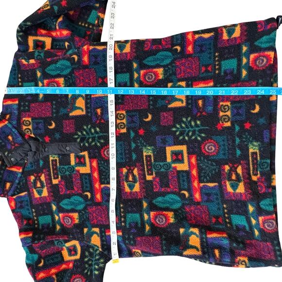 Vintage 90s LL Bean Aztec Southwestern Fleece Snap Pullover Geometric GORPCORE - Picture 3 of 5